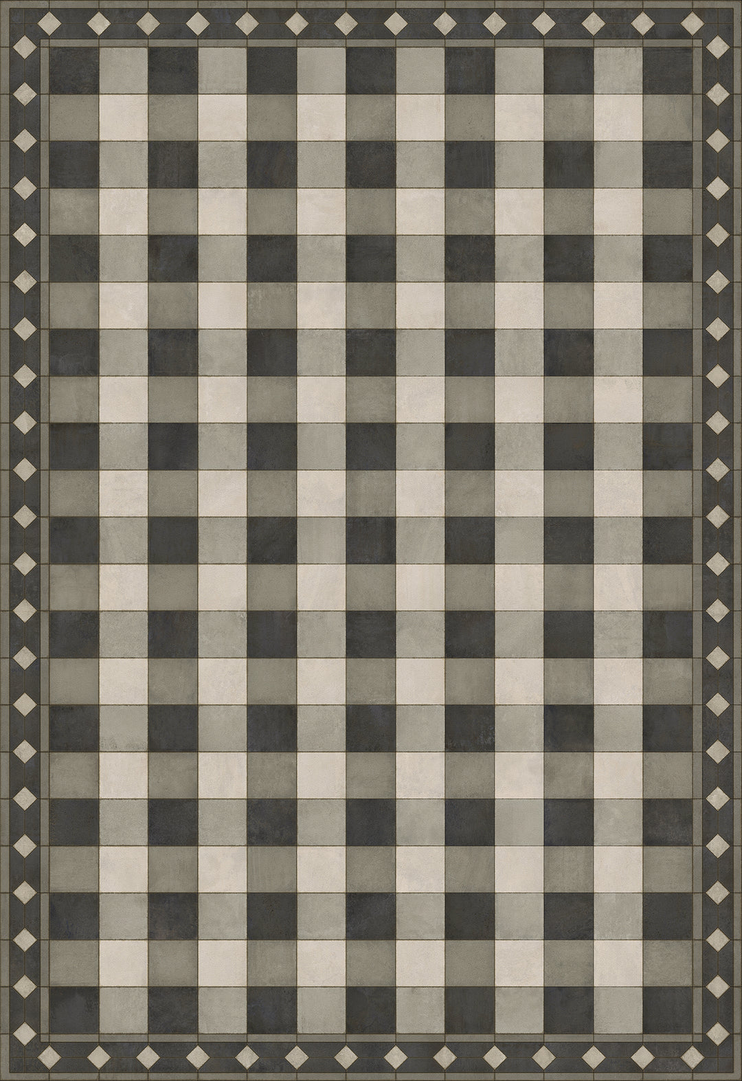 Vintage Vinyl Floorcloth Rug (Williamsburg -Gingham Tile - Black)