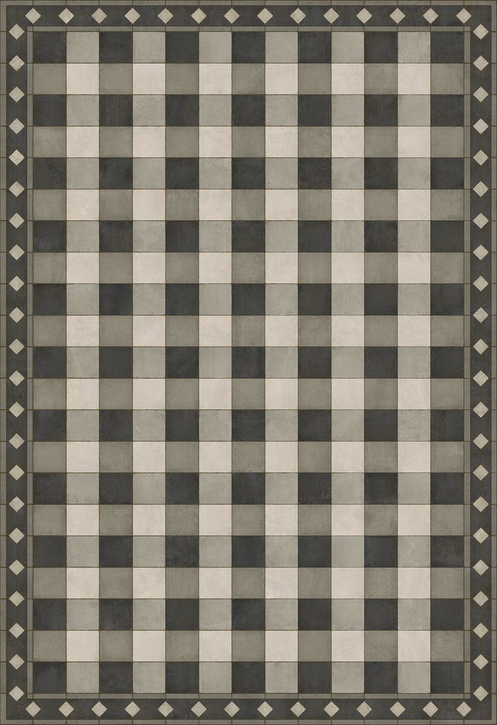 Vintage Vinyl Floorcloth Rug (Williamsburg -Gingham Tile - Black)