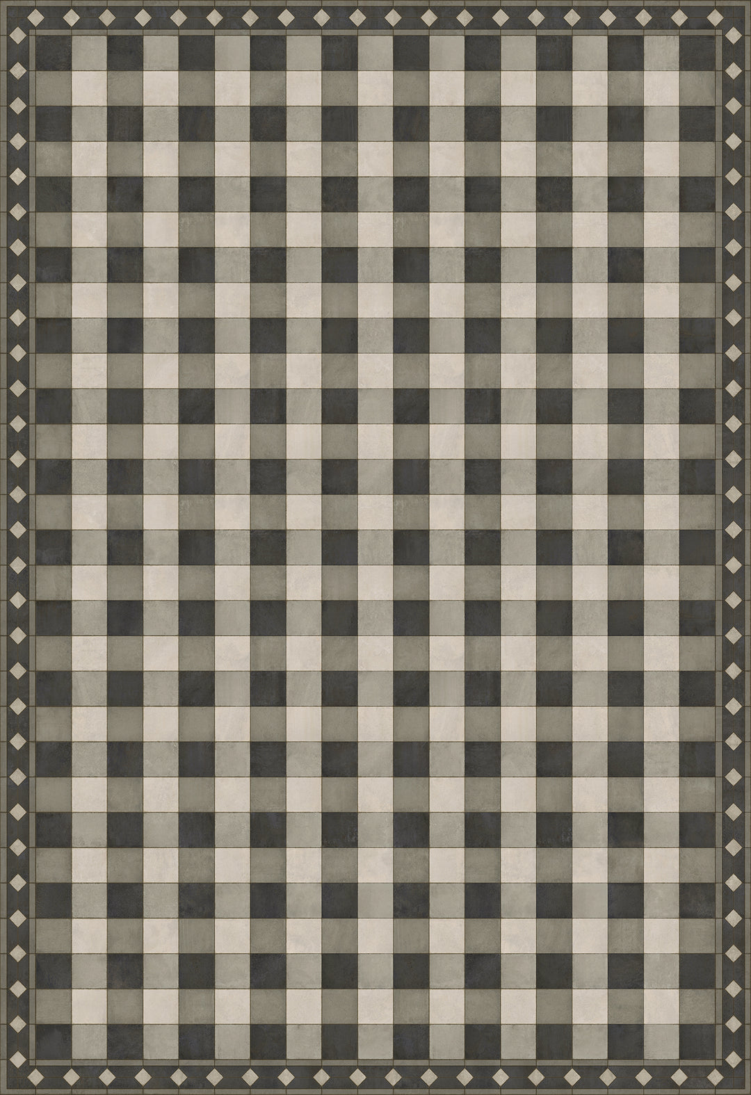 Vintage Vinyl Floorcloth Rug (Williamsburg -Gingham Tile - Black)