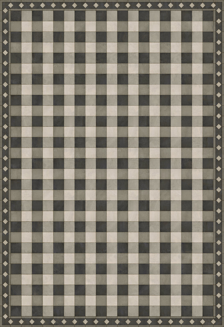 Vintage Vinyl Floorcloth Rug (Williamsburg -Gingham Tile - Black)