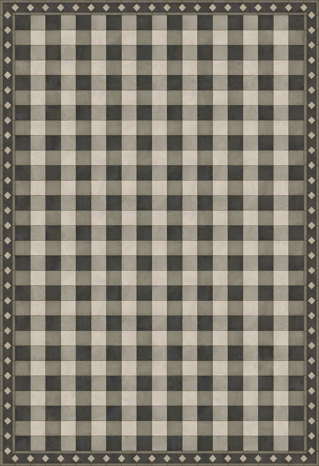 Vintage Vinyl Floorcloth Rug (Williamsburg -Gingham Tile - Black)