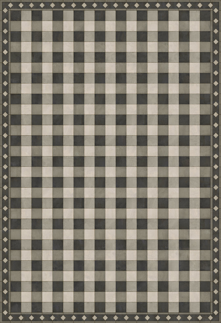 Vintage Vinyl Floorcloth Rug (Williamsburg -Gingham Tile - Black)