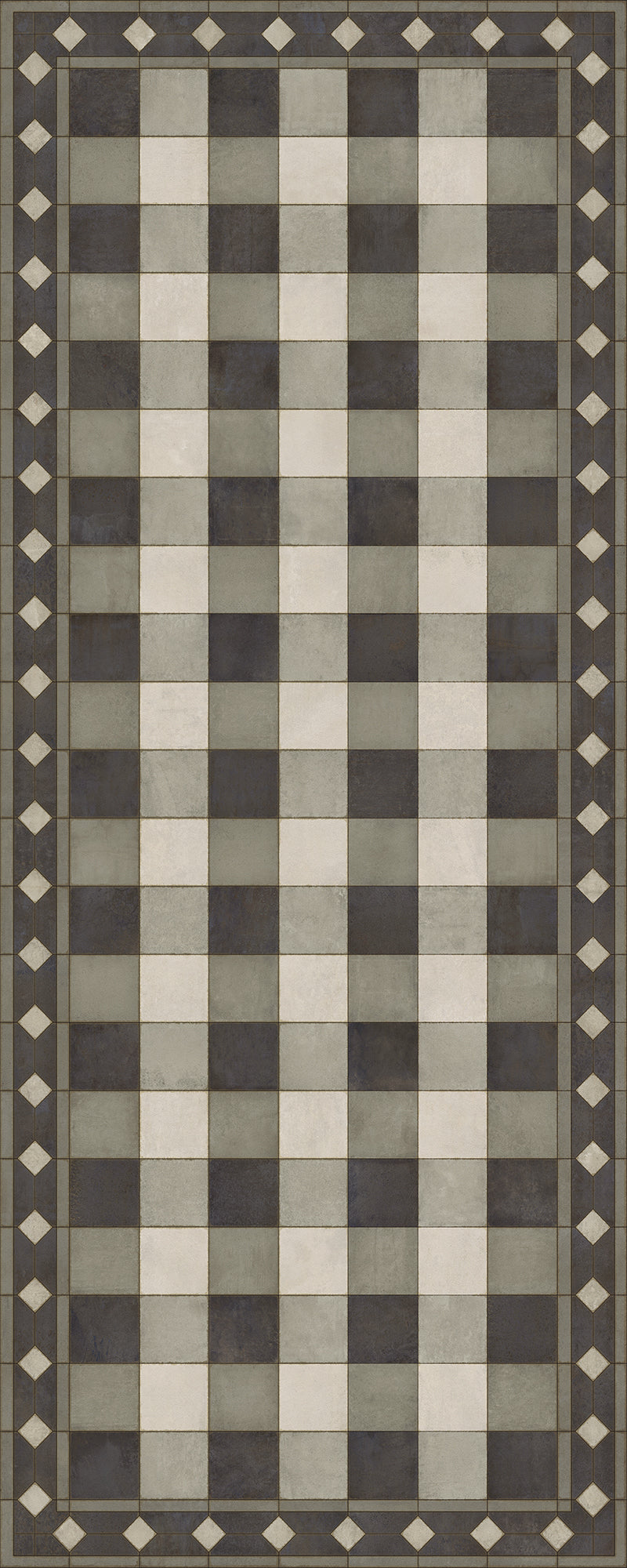 Vintage Vinyl Floorcloth Rug (Williamsburg -Gingham Tile - Black)