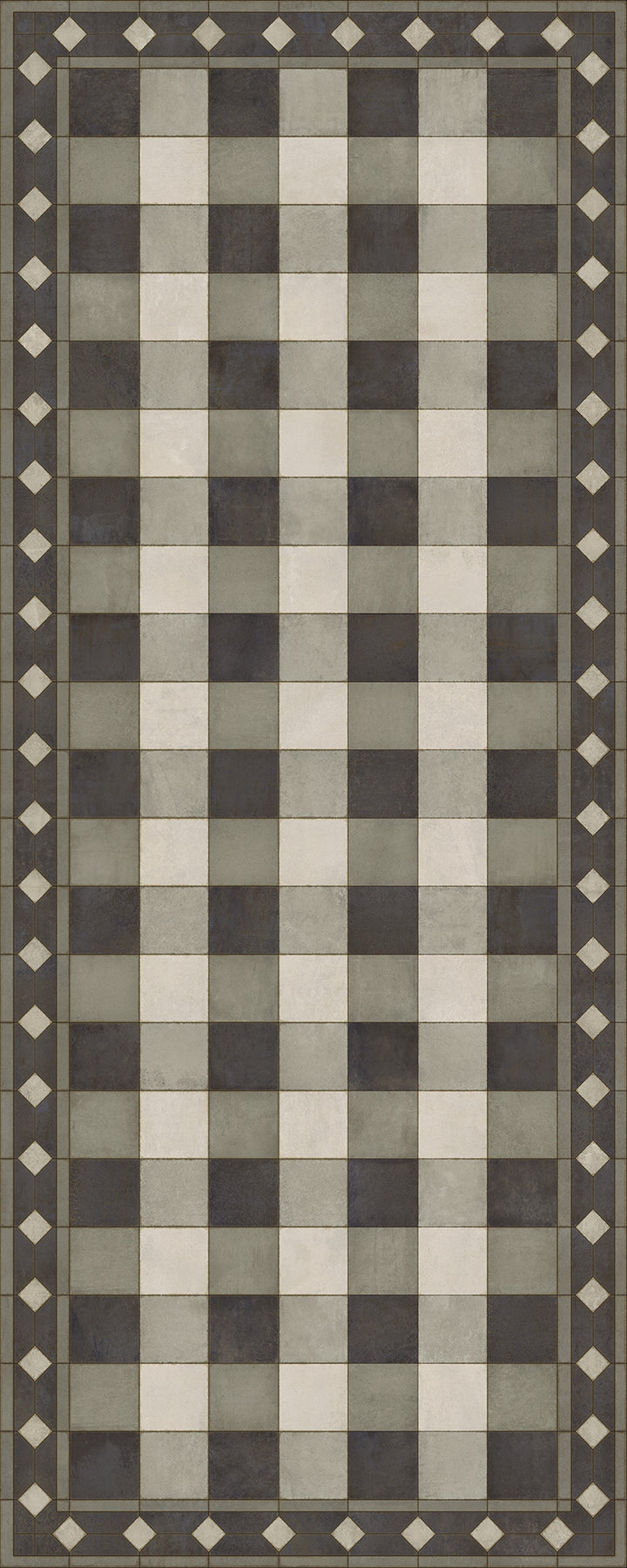 Vintage Vinyl Floorcloth Rug (Williamsburg -Gingham Tile - Black)