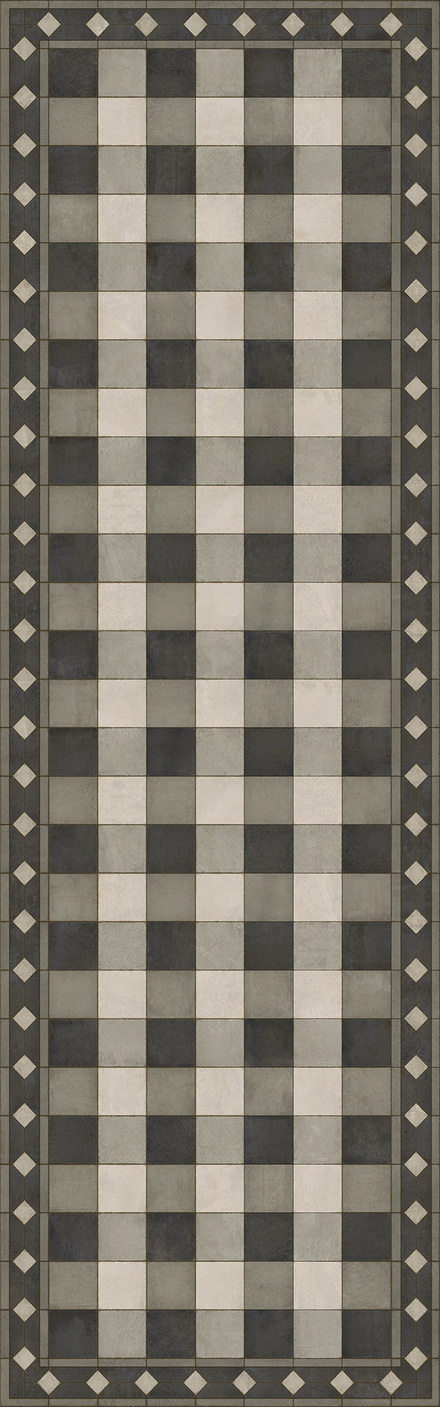 Vintage Vinyl Floorcloth Rug (Williamsburg -Gingham Tile - Black)