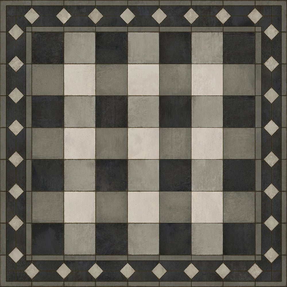 Vintage Vinyl Floorcloth Rug (Williamsburg -Gingham Tile - Black)