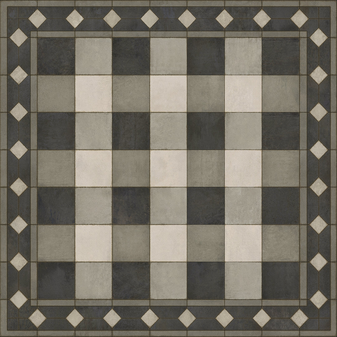 Vintage Vinyl Floorcloth Rug (Williamsburg -Gingham Tile - Black)