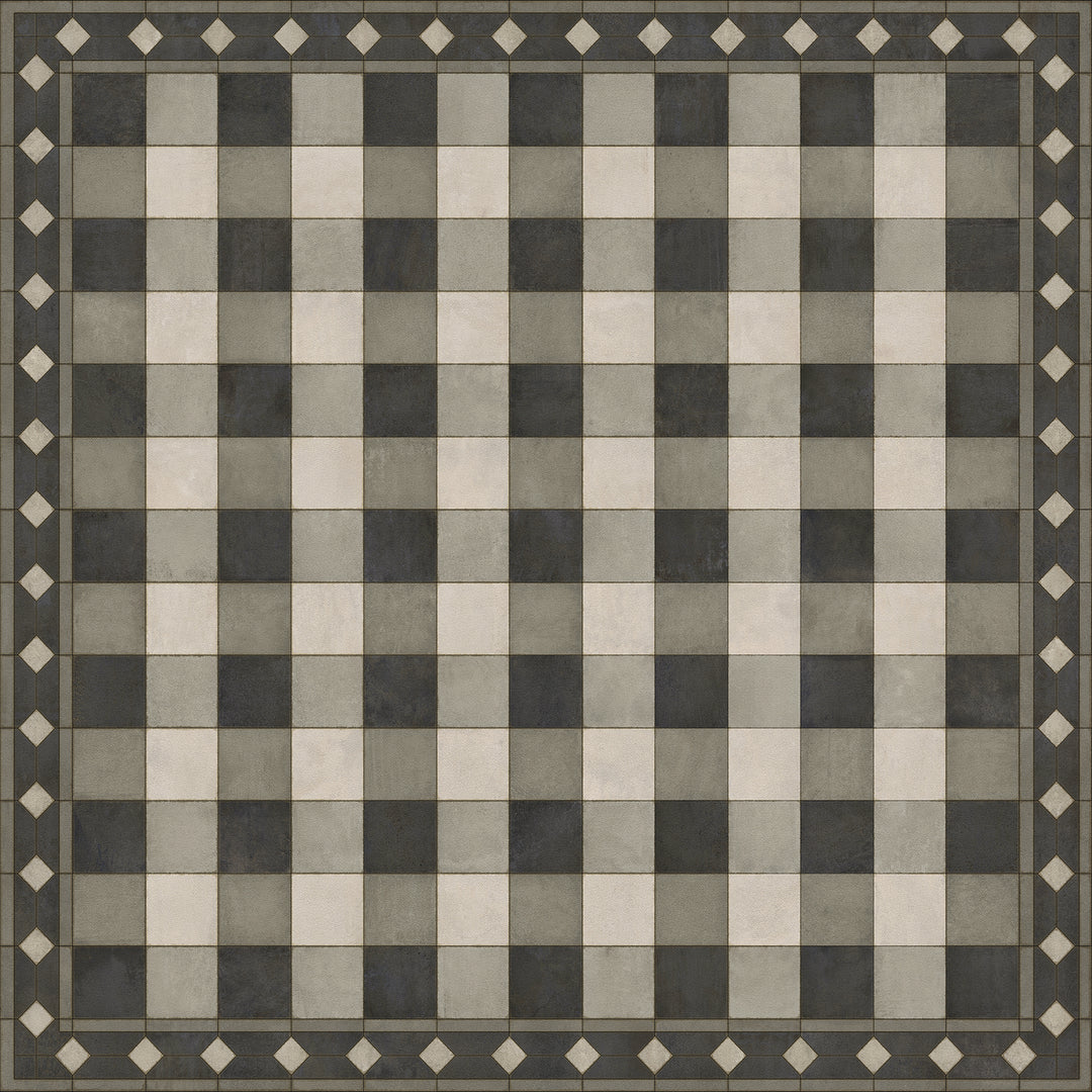 Vintage Vinyl Floorcloth Rug (Williamsburg -Gingham Tile - Black)