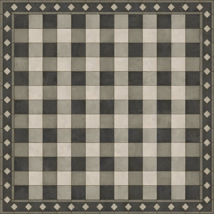 Vintage Vinyl Floorcloth Rug (Williamsburg -Gingham Tile - Black)