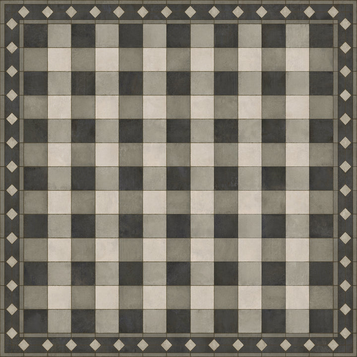 Vintage Vinyl Floorcloth Rug (Williamsburg -Gingham Tile - Black)