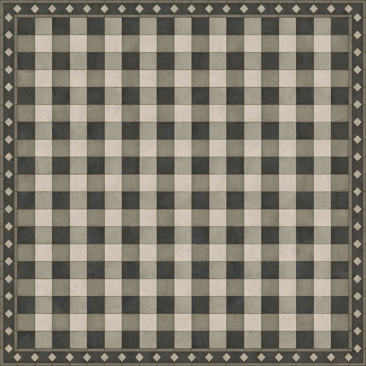 Vintage Vinyl Floorcloth Rug (Williamsburg -Gingham Tile - Black)