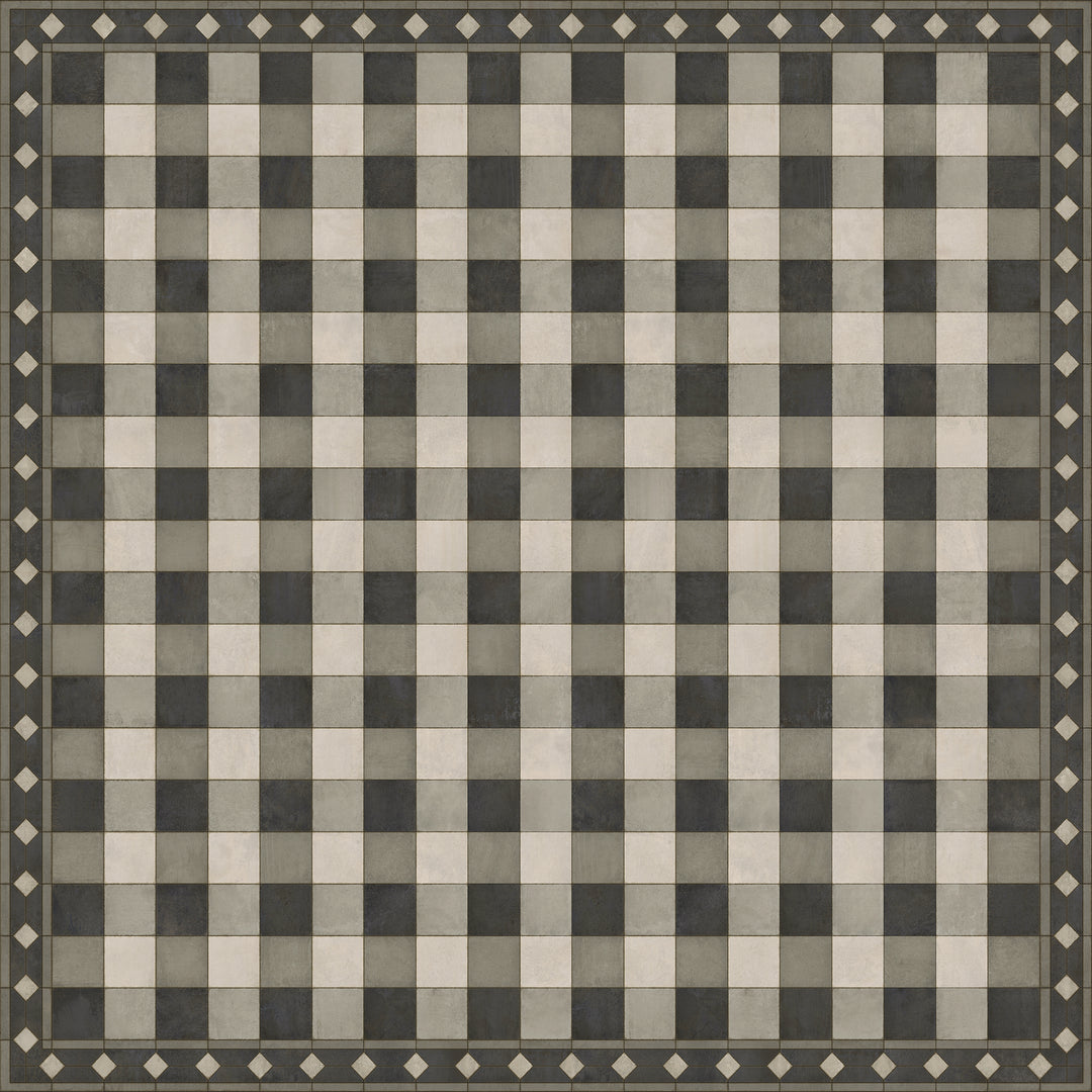 Vintage Vinyl Floorcloth Rug (Williamsburg -Gingham Tile - Black)