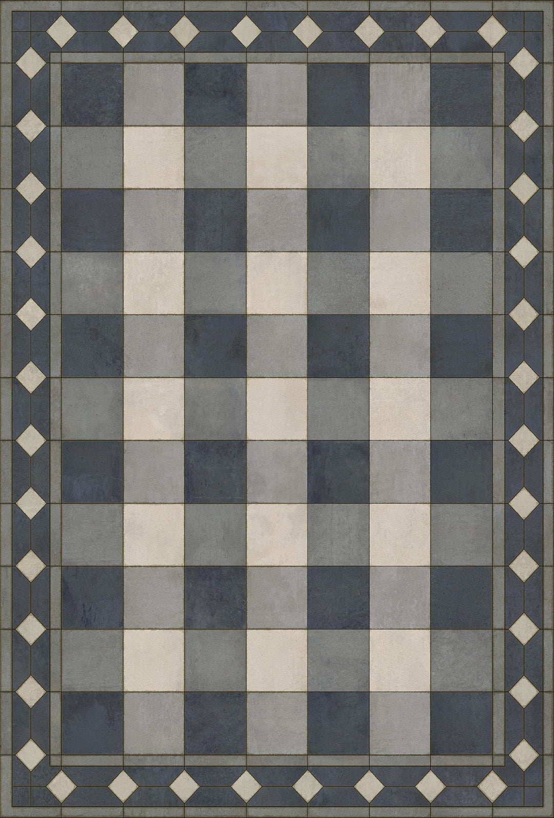 Vintage Vinyl Floorcloth Rug (Williamsburg -Gingham Tile - Blue)
