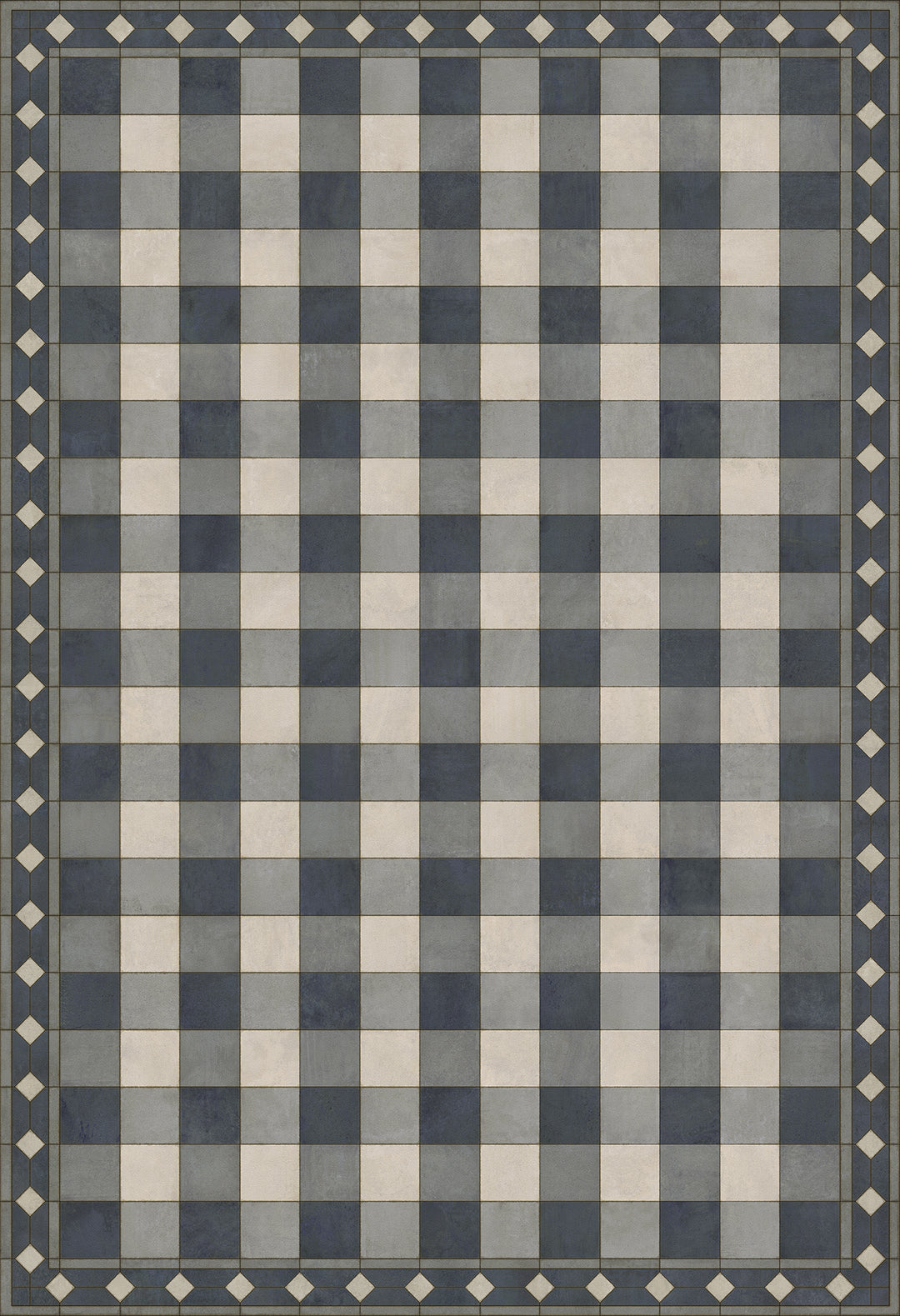 Vintage Vinyl Floorcloth Rug (Williamsburg -Gingham Tile - Blue)