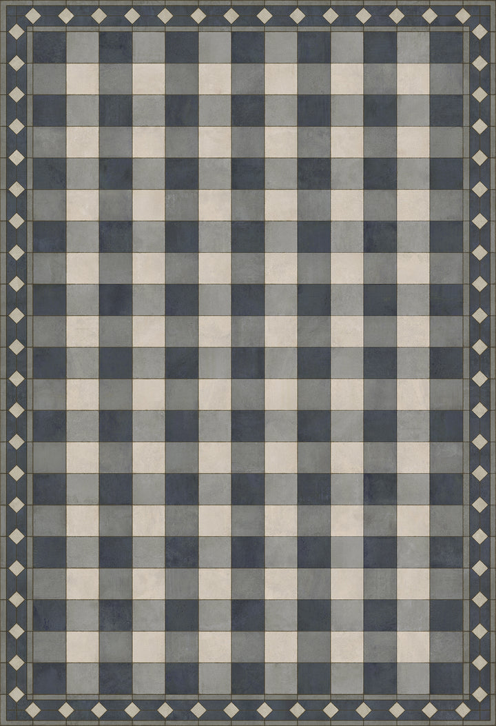 Vintage Vinyl Floorcloth Rug (Williamsburg -Gingham Tile - Blue)