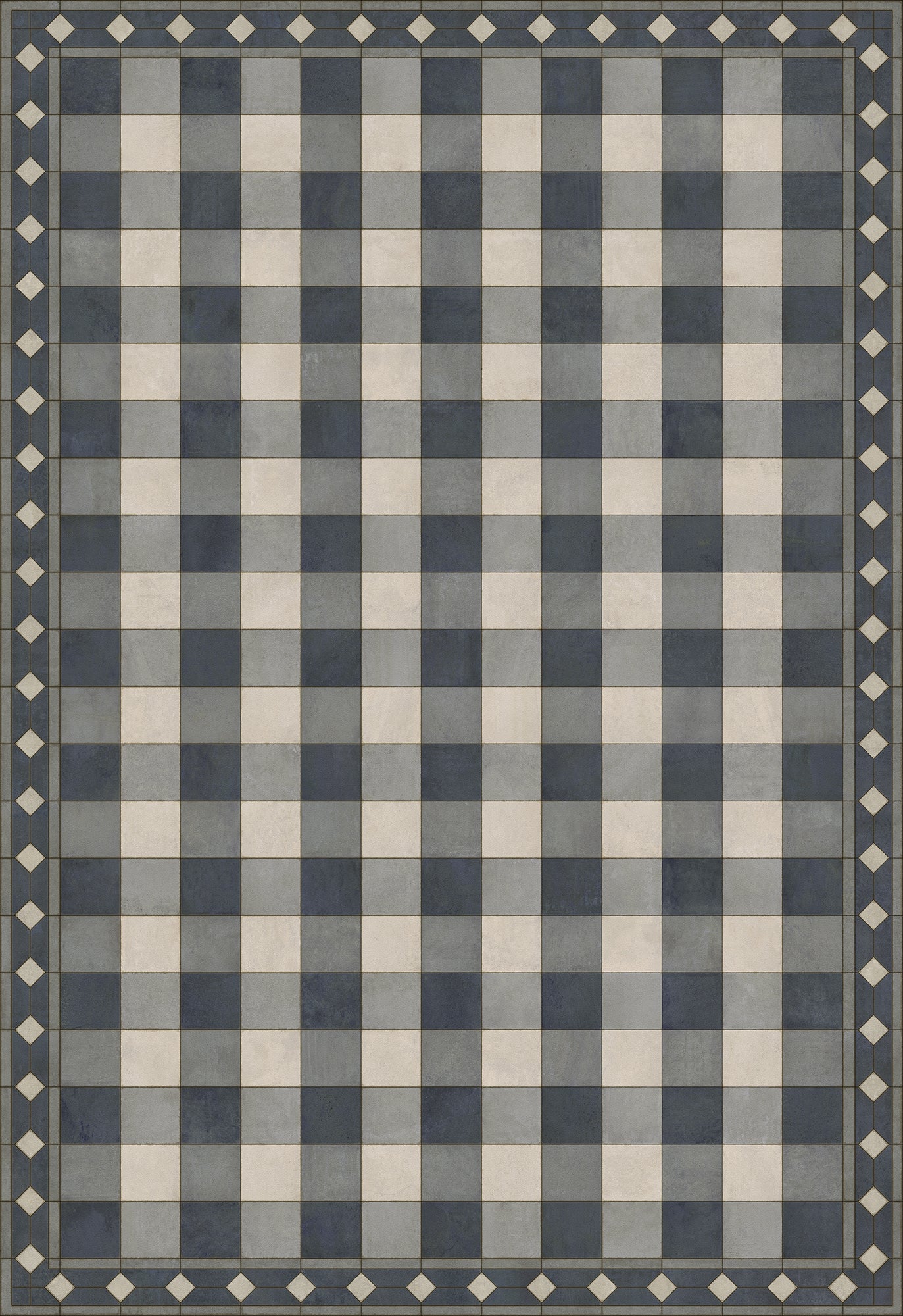 Vintage Vinyl Floorcloth Rug (Williamsburg -Gingham Tile - Blue