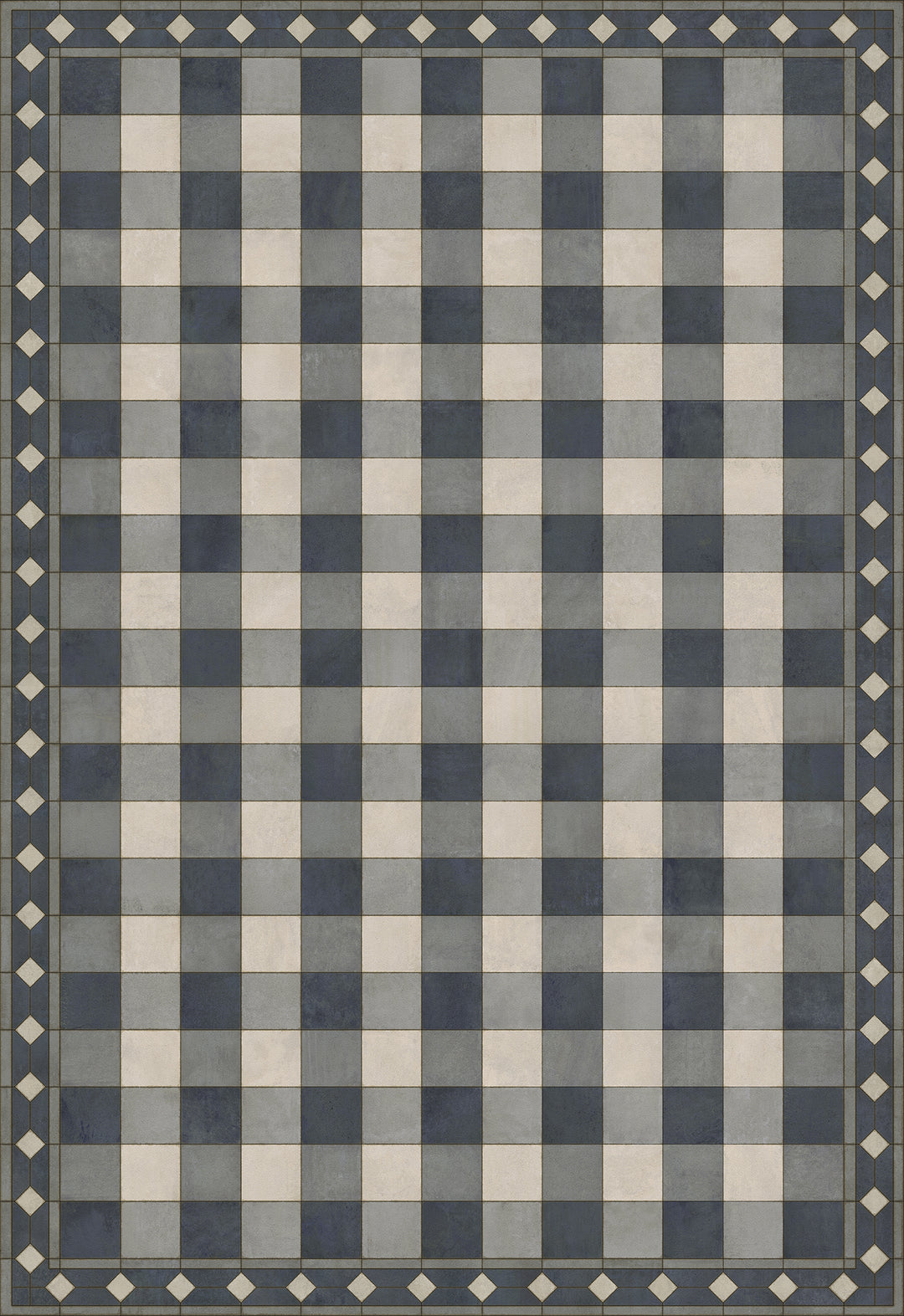 Vintage Vinyl Floorcloth Rug (Williamsburg -Gingham Tile - Blue)