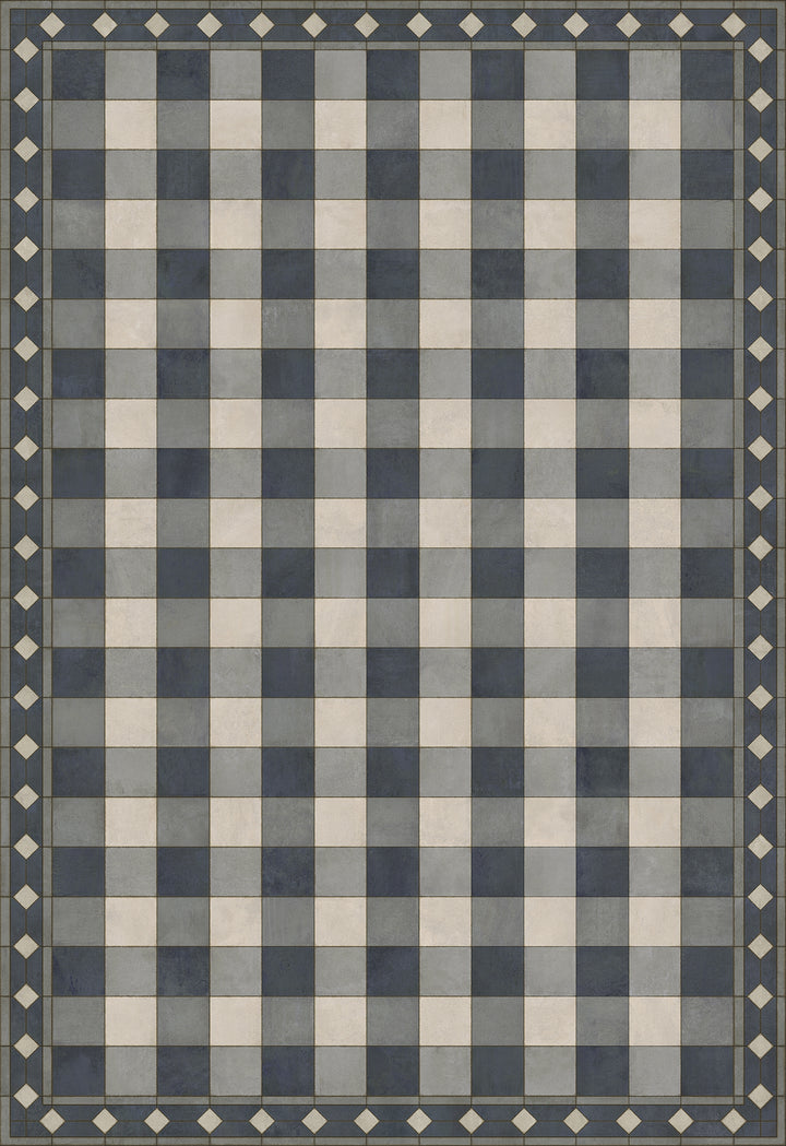 Vintage Vinyl Floorcloth Rug (Williamsburg -Gingham Tile - Blue)