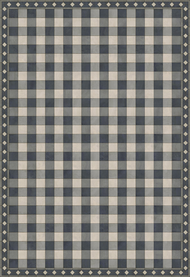 Vintage Vinyl Floorcloth Rug (Williamsburg -Gingham Tile - Blue)