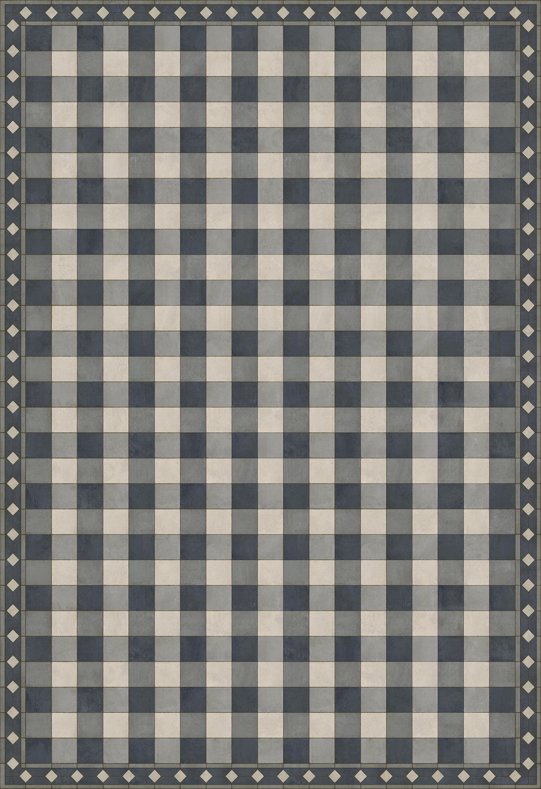 Vintage Vinyl Floorcloth Rug (Williamsburg -Gingham Tile - Blue)