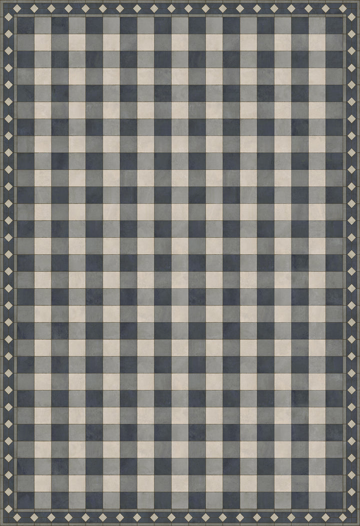 Vintage Vinyl Floorcloth Rug (Williamsburg -Gingham Tile - Blue)