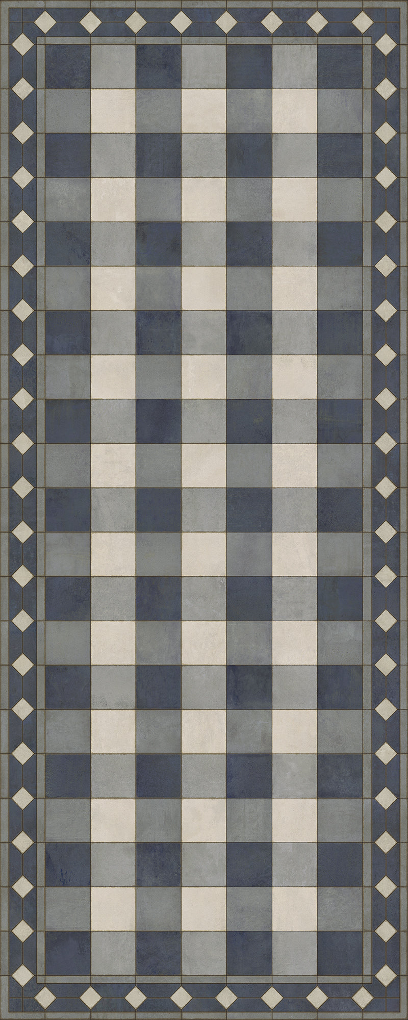 Vintage Vinyl Floorcloth Rug (Williamsburg -Gingham Tile - Blue)