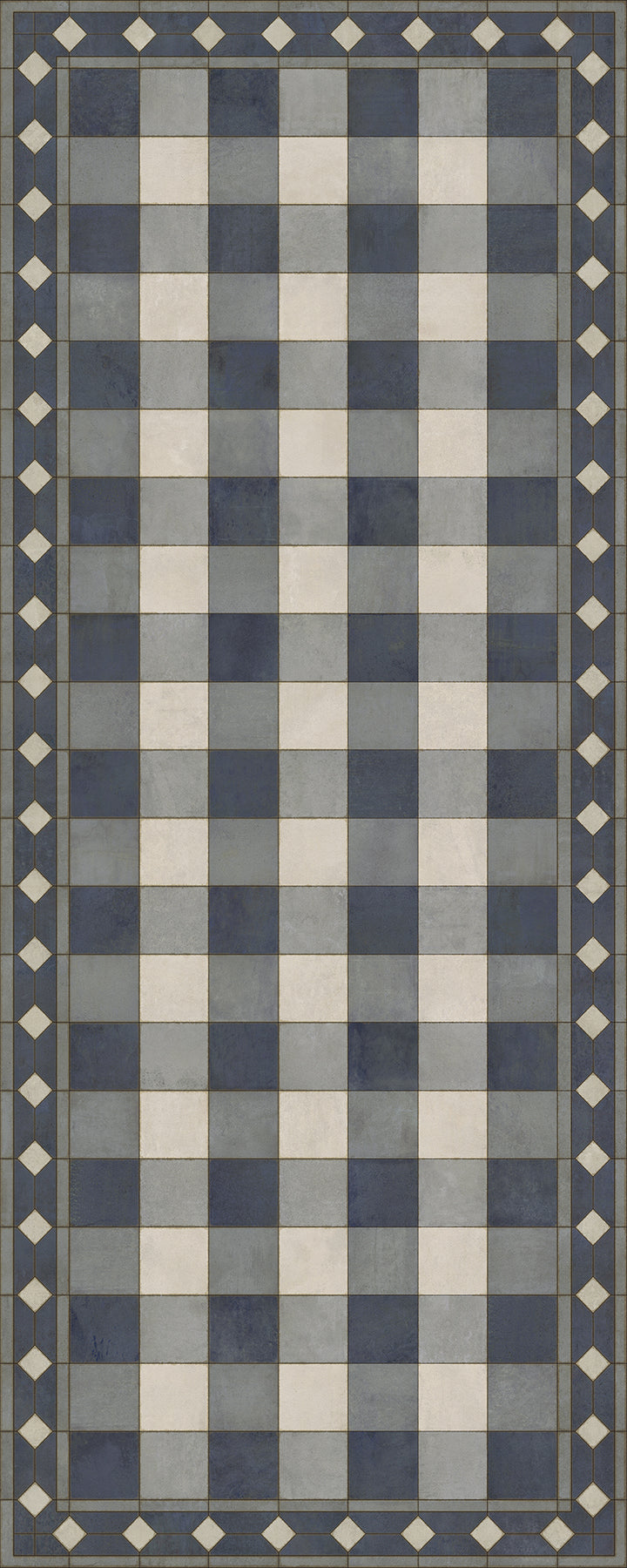 Vintage Vinyl Floorcloth Rug (Williamsburg -Gingham Tile - Blue)