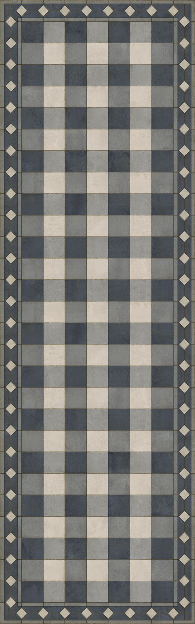 Vintage Vinyl Floorcloth Rug (Williamsburg -Gingham Tile - Blue)