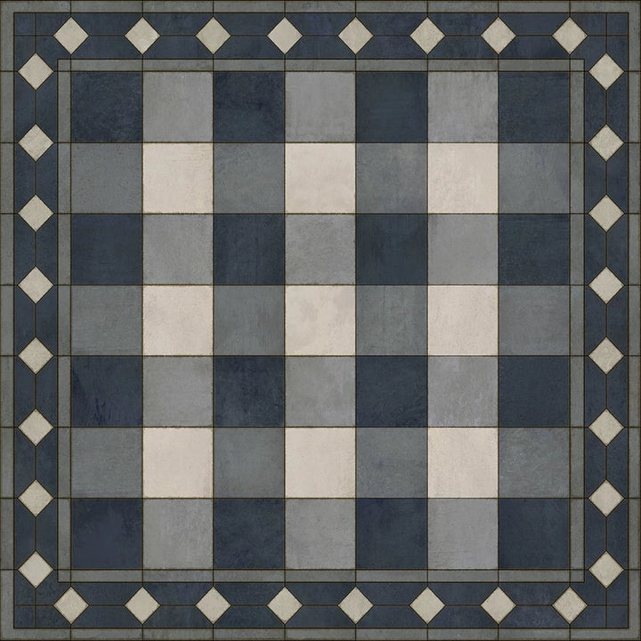 Vintage Vinyl Floorcloth Rug (Williamsburg -Gingham Tile - Blue)