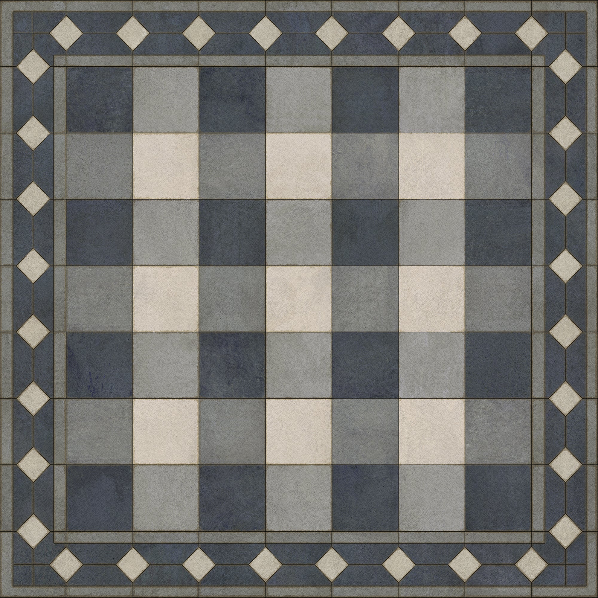 Vintage Footprints Rug ラグ　153x123 Vintage Vinyl Floorcloth Rug (Williamsburg -Gingham Tile - Blue