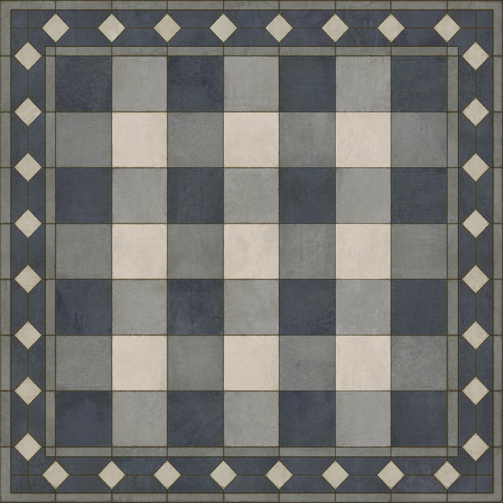 Vintage Vinyl Floorcloth Rug (Williamsburg -Gingham Tile - Blue)