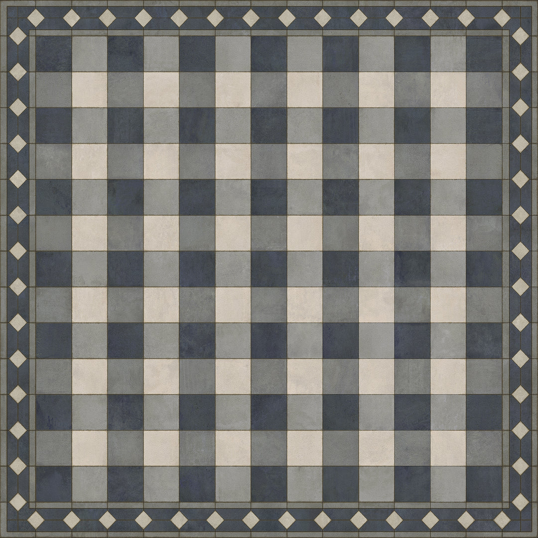 Vintage Vinyl Floorcloth Rug (Williamsburg -Gingham Tile - Blue)