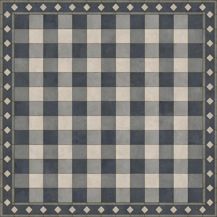 Vintage Vinyl Floorcloth Rug (Williamsburg -Gingham Tile - Blue)