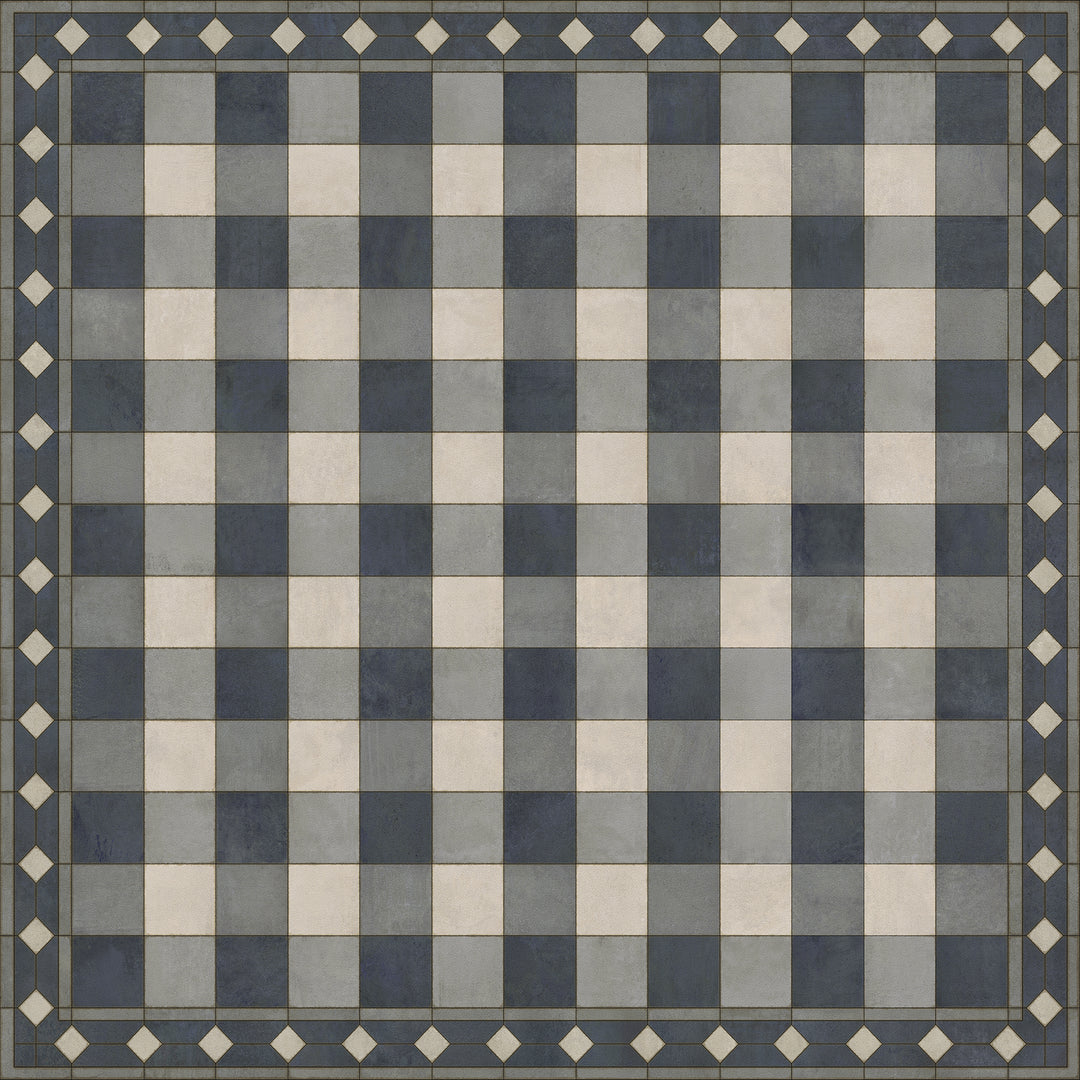 Vintage Vinyl Floorcloth Rug (Williamsburg -Gingham Tile - Blue)