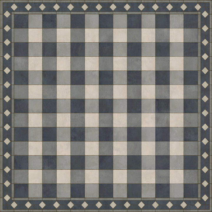 Vintage Vinyl Floorcloth Rug (Williamsburg -Gingham Tile - Blue)