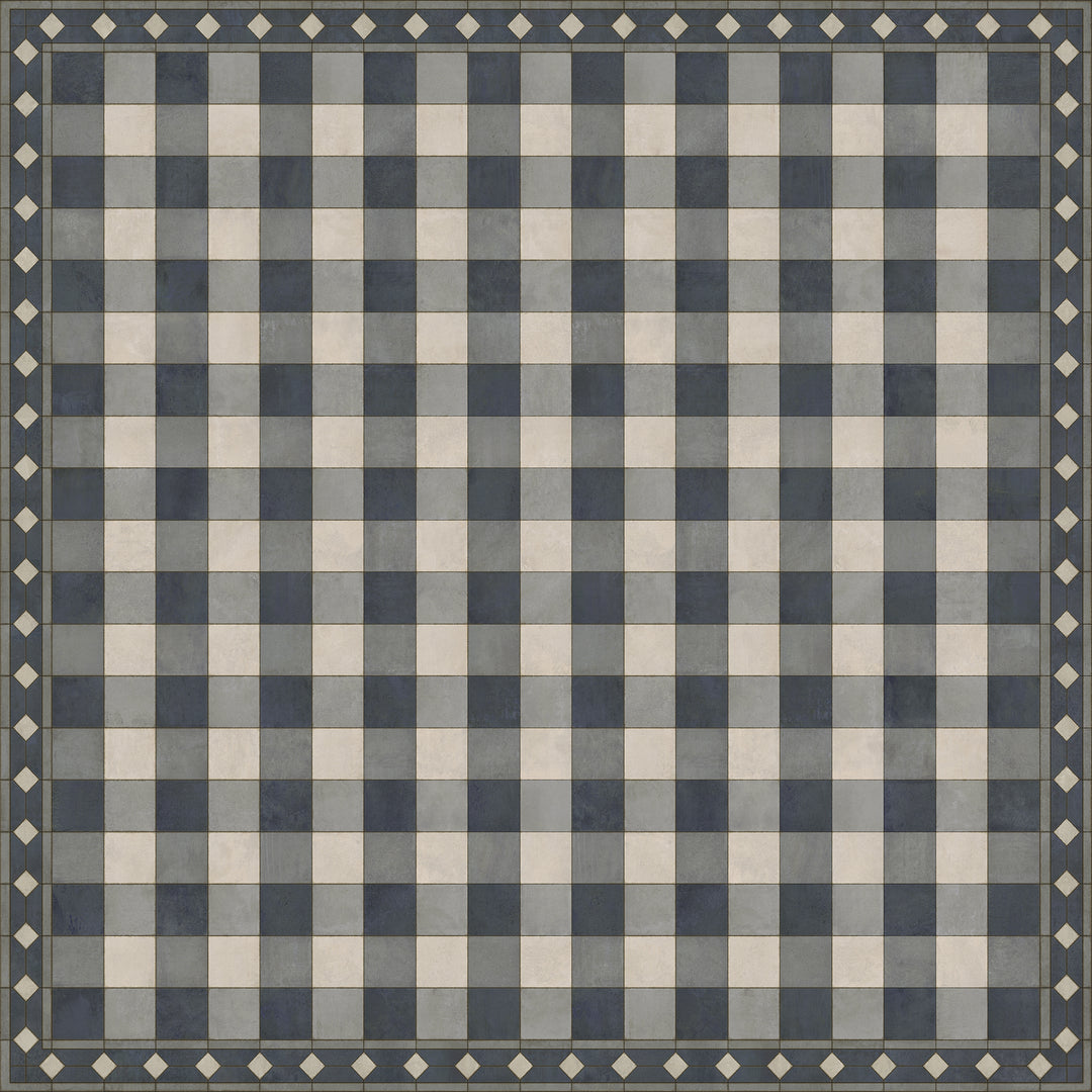 Vintage Vinyl Floorcloth Rug (Williamsburg -Gingham Tile - Blue)