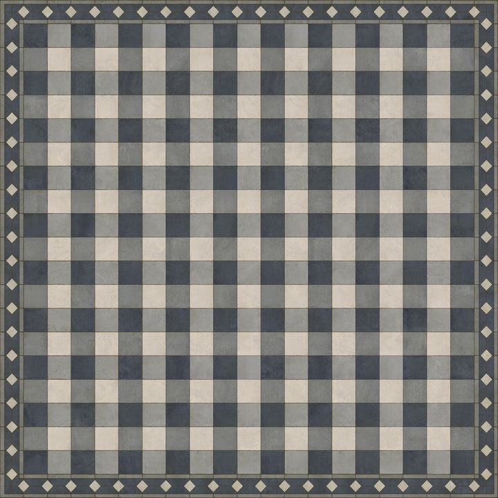 Vintage Vinyl Floorcloth Rug (Williamsburg -Gingham Tile - Blue)