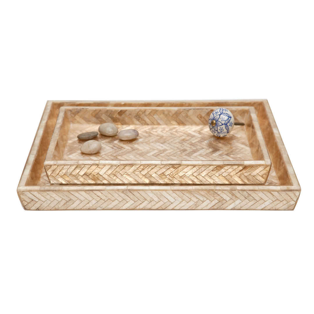 Handa Herringbone Capiz Shell Nested Trays Set/2 (Smoked)