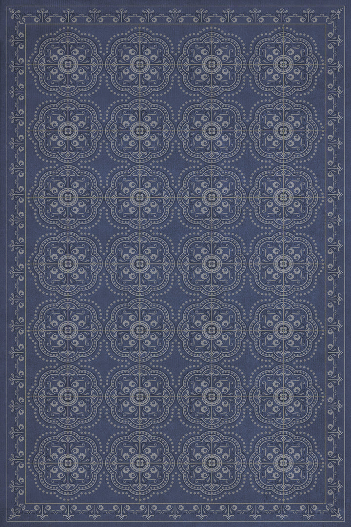 Vintage Vinyl Floorcloth Rug (Pattern 28 Indigo Bandana)
