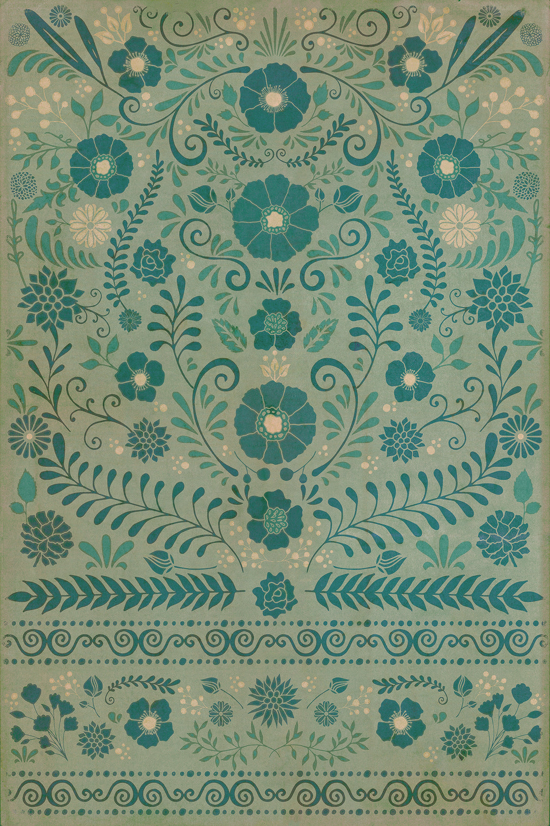 Vintage Vinyl Floorcloth Rug (Pattern 36 A Few Flowers At His Feet)