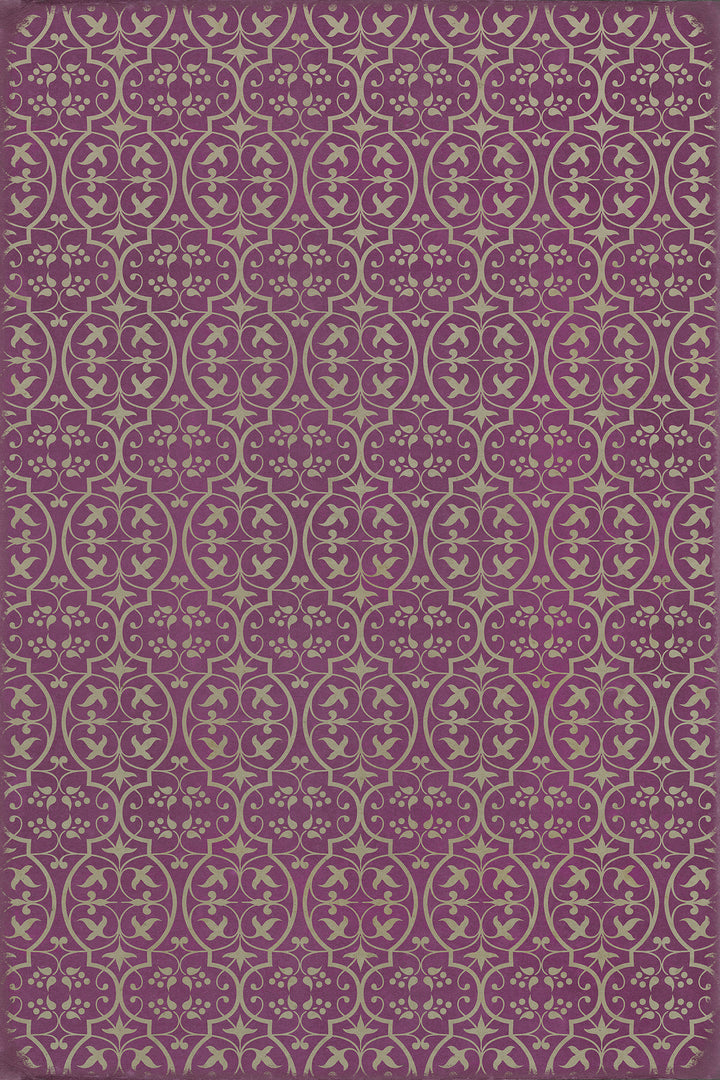 Vintage Vinyl Floorcloth Rug (Pattern 51 Now that Lilacs are in bloom)