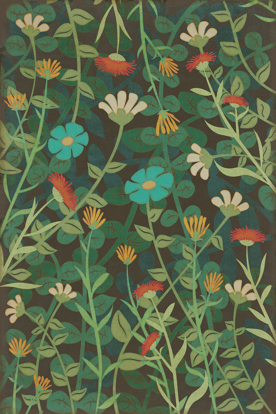 Vintage Vinyl Floorcloth Rug (Pattern 73 Dance of the Flowers)
