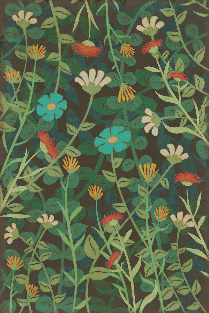 Vintage Vinyl Floorcloth Rug (Pattern 73 Dance of the Flowers)