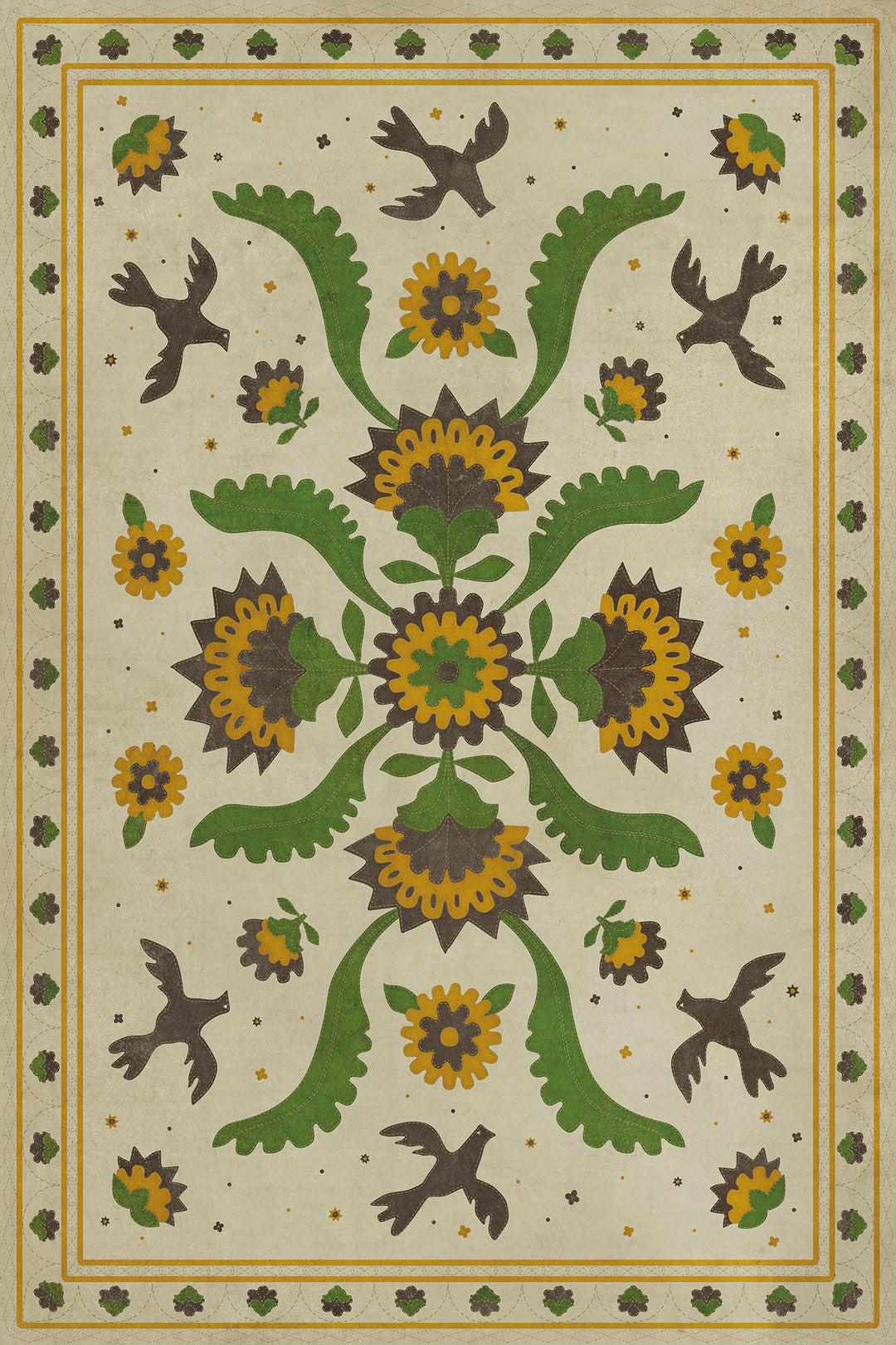 Vintage Vinyl Floorcloth Mat (Williamsburg - Applique - Wild Bees Song)