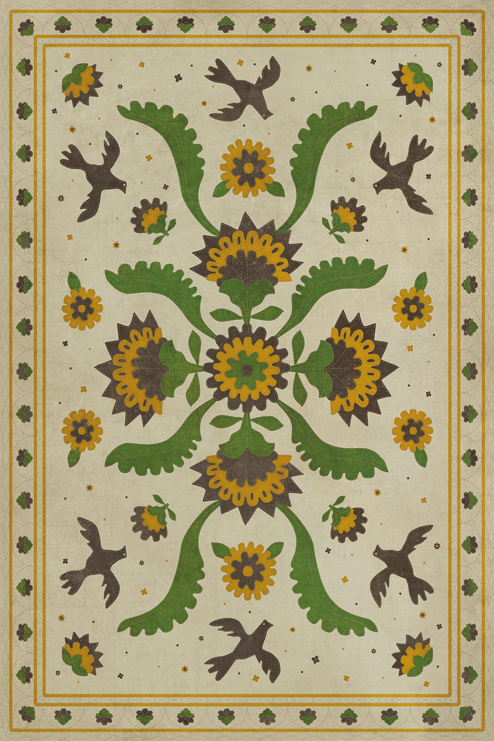 Vintage Vinyl Floorcloth Mat (Williamsburg - Applique - Wild Bees Song)