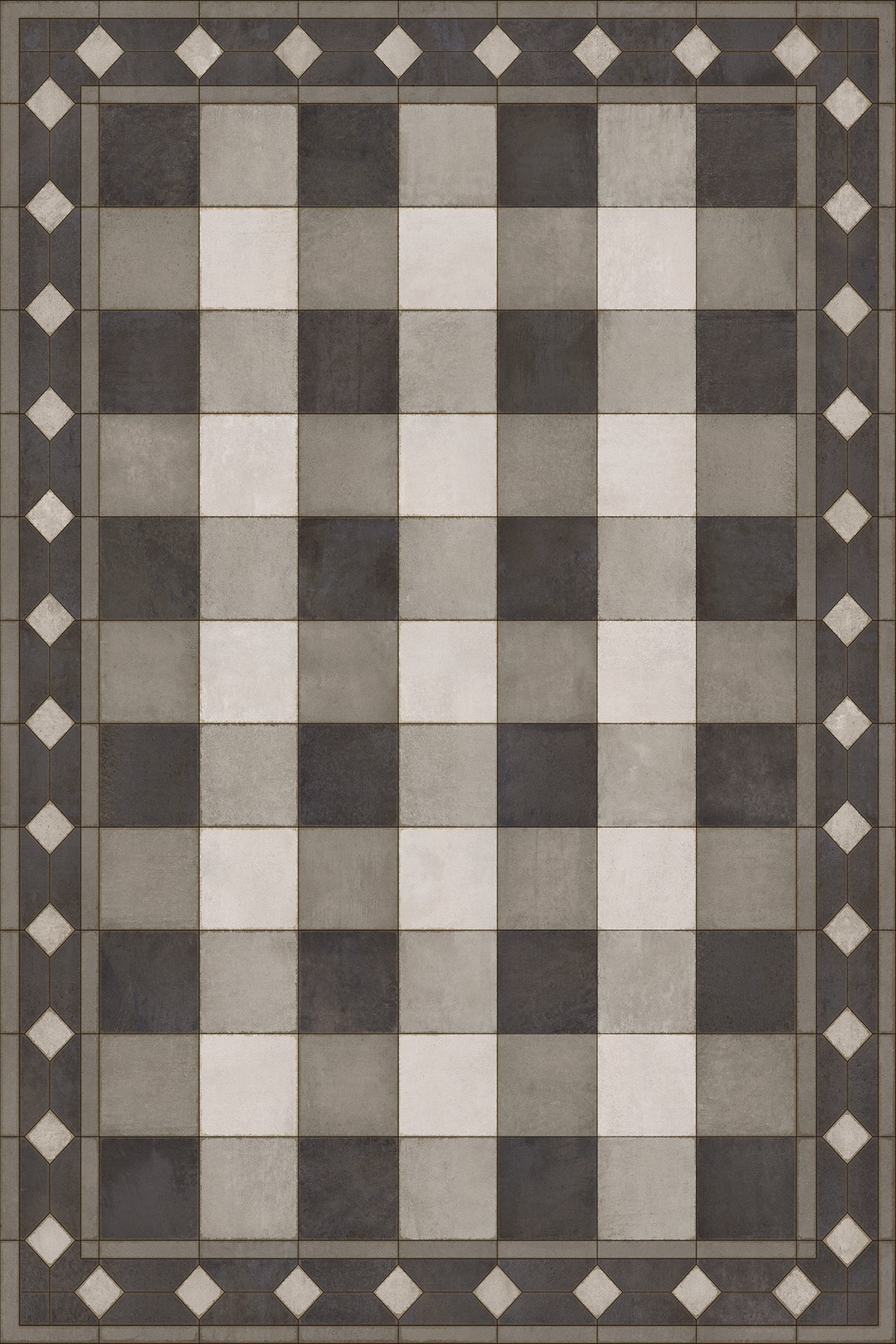 Vintage Vinyl Floorcloth Rug (Williamsburg -Gingham Tile - Black)