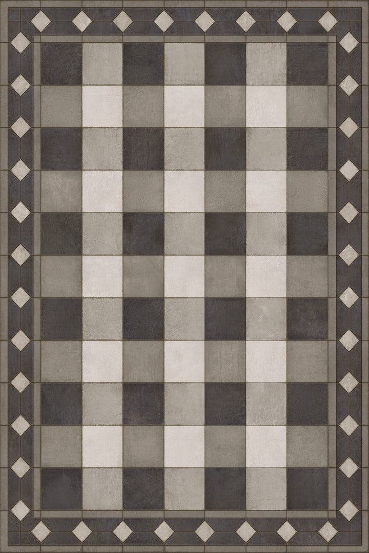 Vintage Vinyl Floorcloth Rug (Williamsburg -Gingham Tile - Black)