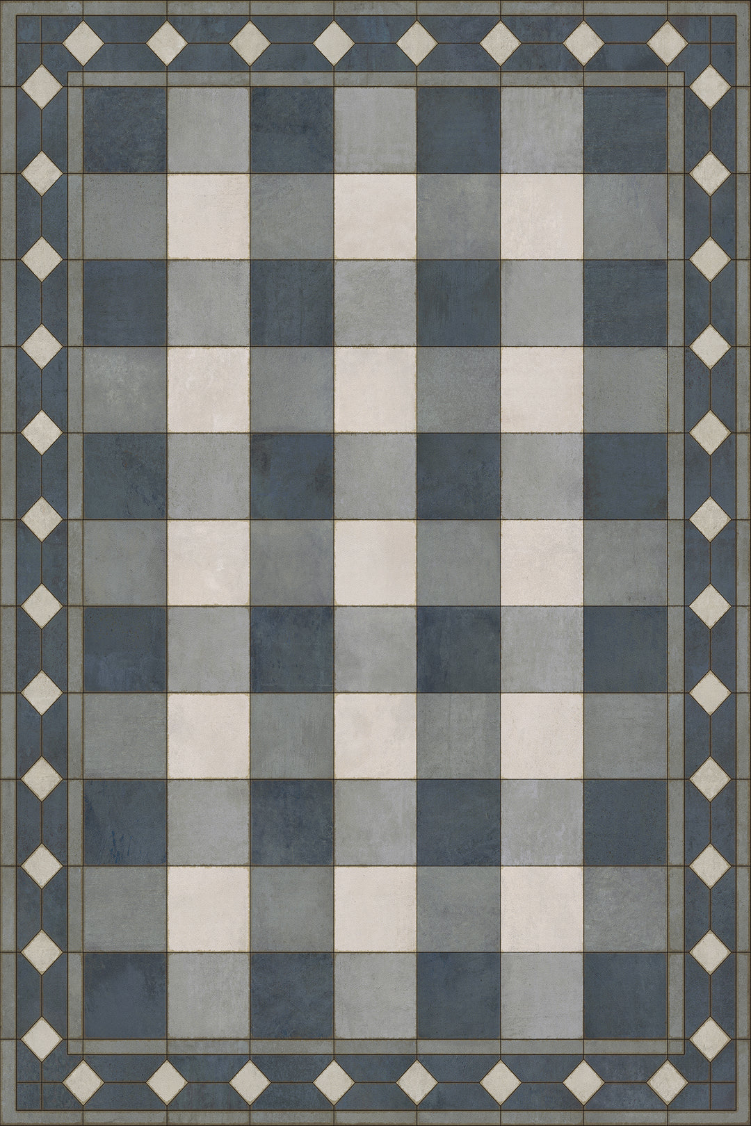 Vintage Vinyl Floorcloth Rug (Williamsburg -Gingham Tile - Blue)