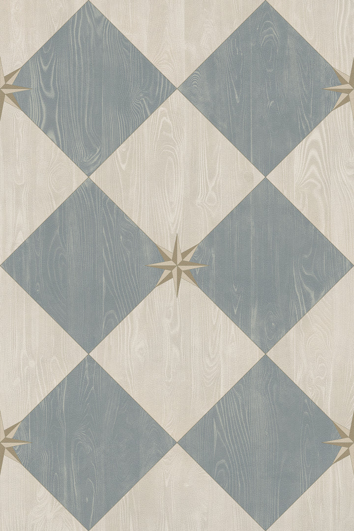 Vintage Vinyl Floorcloth Rug (Williamsburg – Compass Diamond – Garden Fountain)