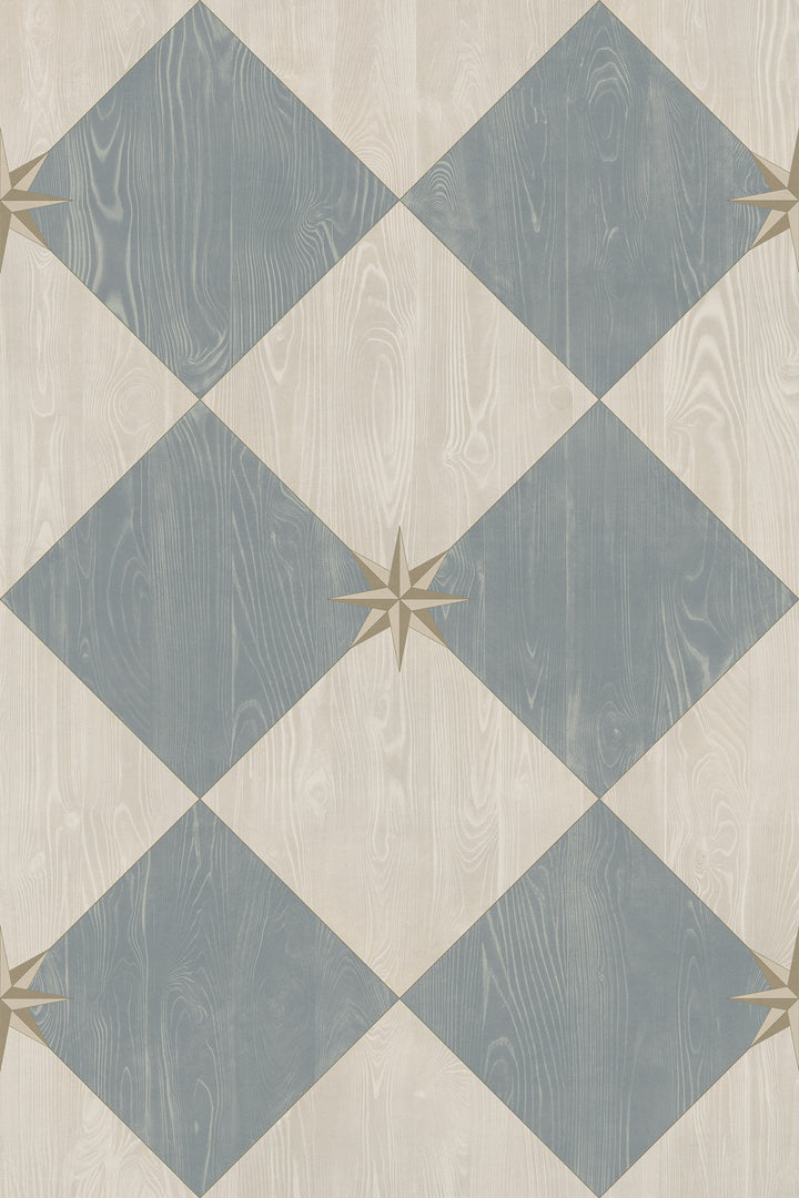 Vintage Vinyl Floorcloth Rug (Williamsburg – Compass Diamond – Garden Fountain)
